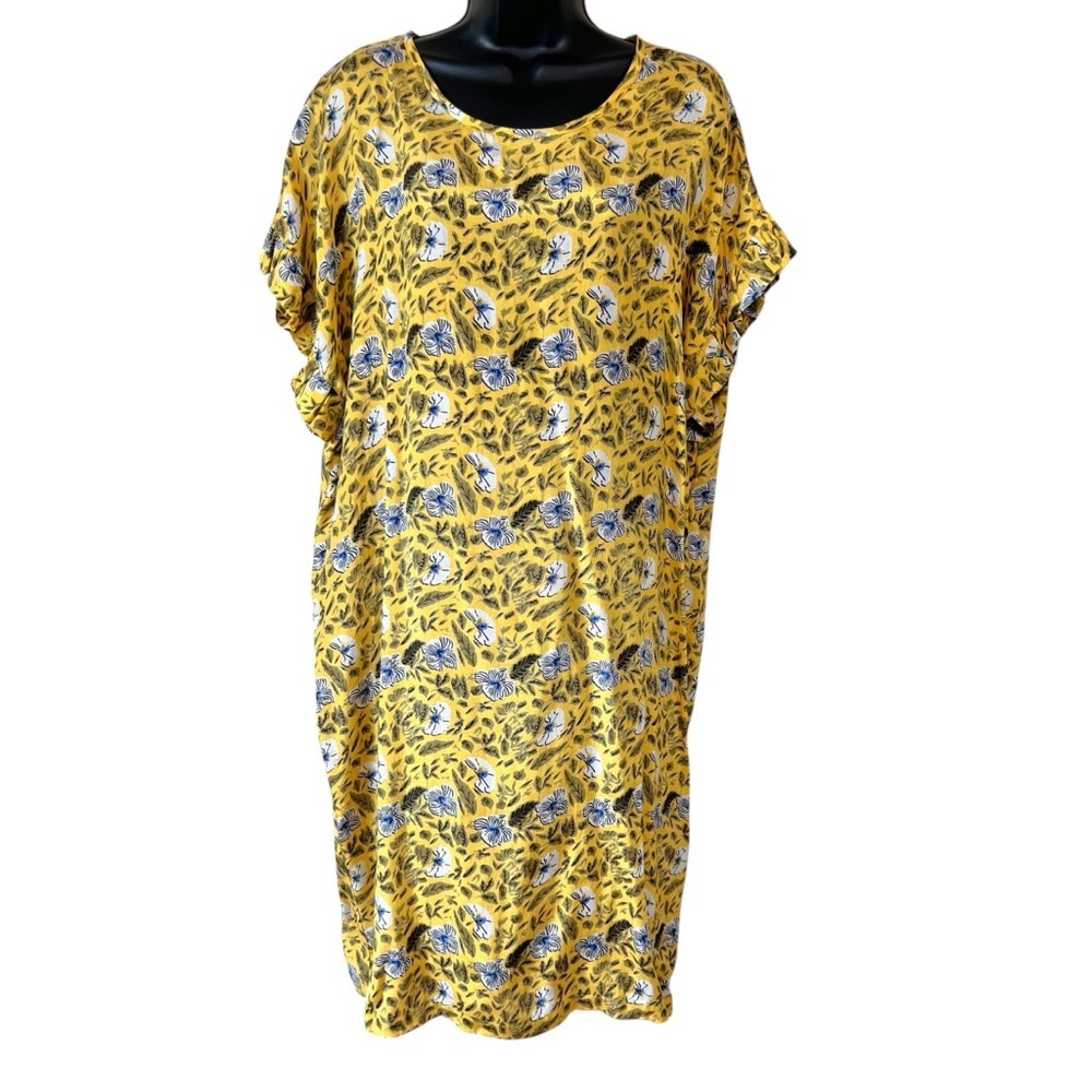 MASAI Dress Small Nara Shift Yellow Floral Ruffle Sleeve Wearable Art Lagenlook